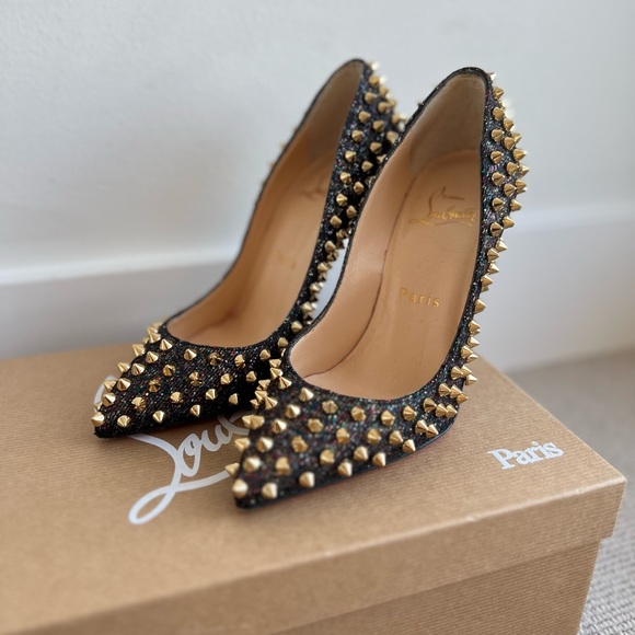 Christian Louboutin Follies Spikes 100mm Glitter Resille/Spec, Size EU 34 - Picture 1 of 11